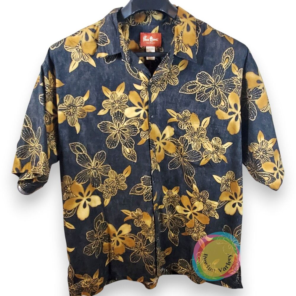 Pau Hana Hawaii XXL Black Gold Floral Shirt